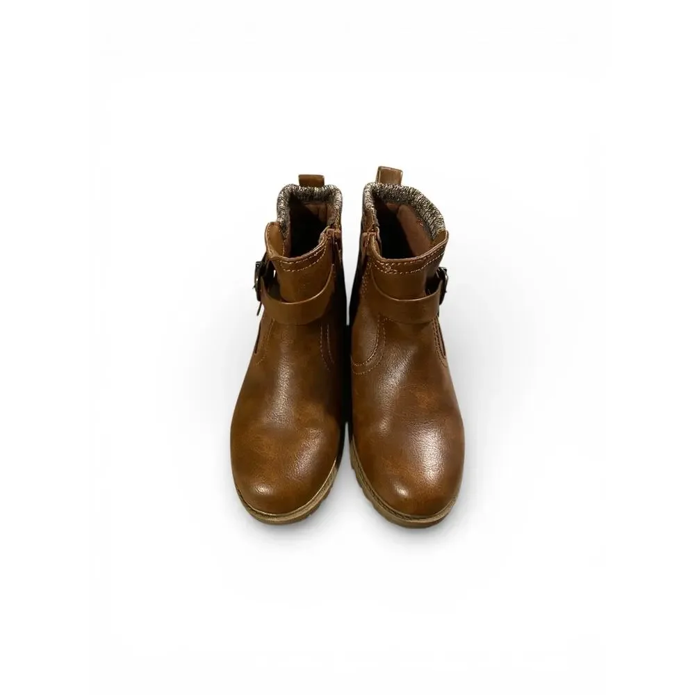 Wonder Nation Girls Ankle Booties 13 Brown Buckle Lined Inner Side Zipper